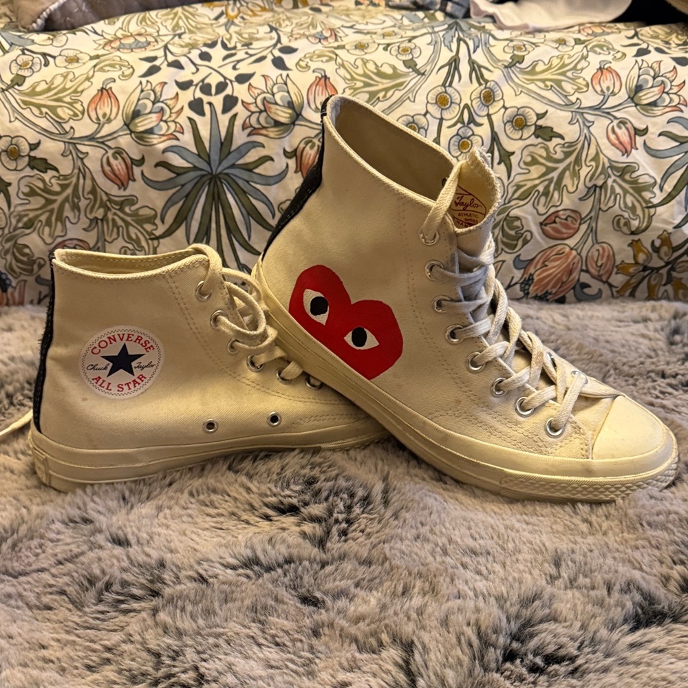 Converse Cream High-Tops with Red Heart